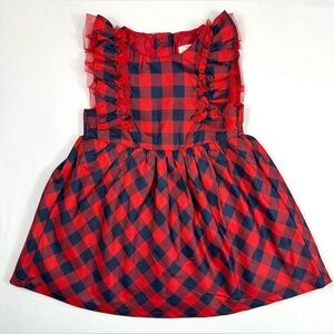 CAT AND JACK‎ Girls Red Navy Plaid Ruffle Dress 18M Holiday Tulle Lined Party